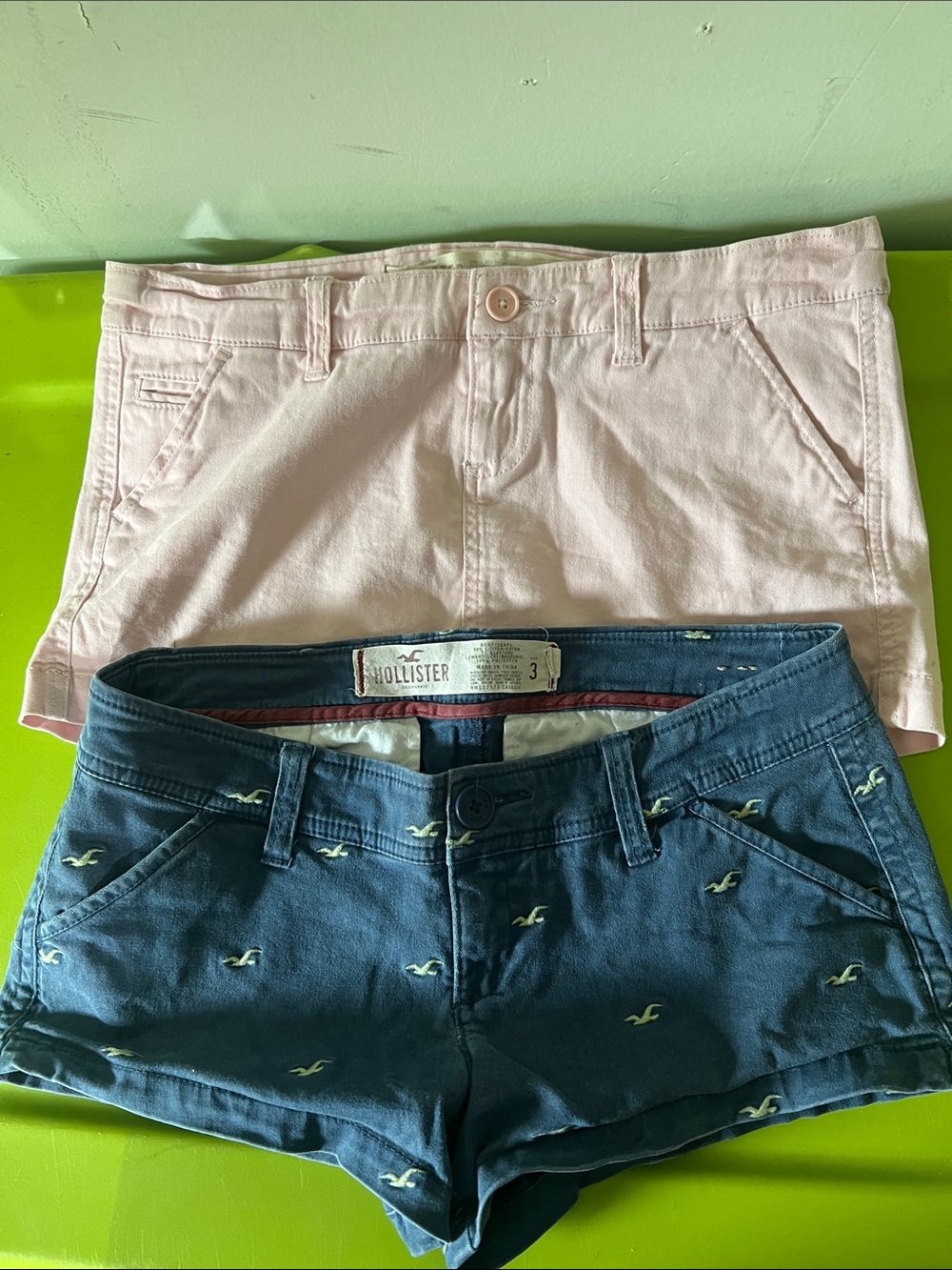 Hollister Light Pink and Navy Cotton Jean Shorts/skirt Duo